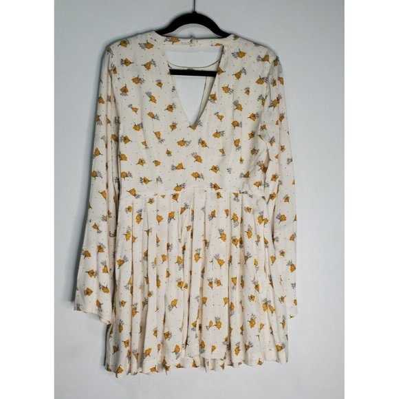 Free People 8 Teagan Floral Mini Dress Cut Out Yellow Floral Bell Sleeve Boho - Picture 2 of 6